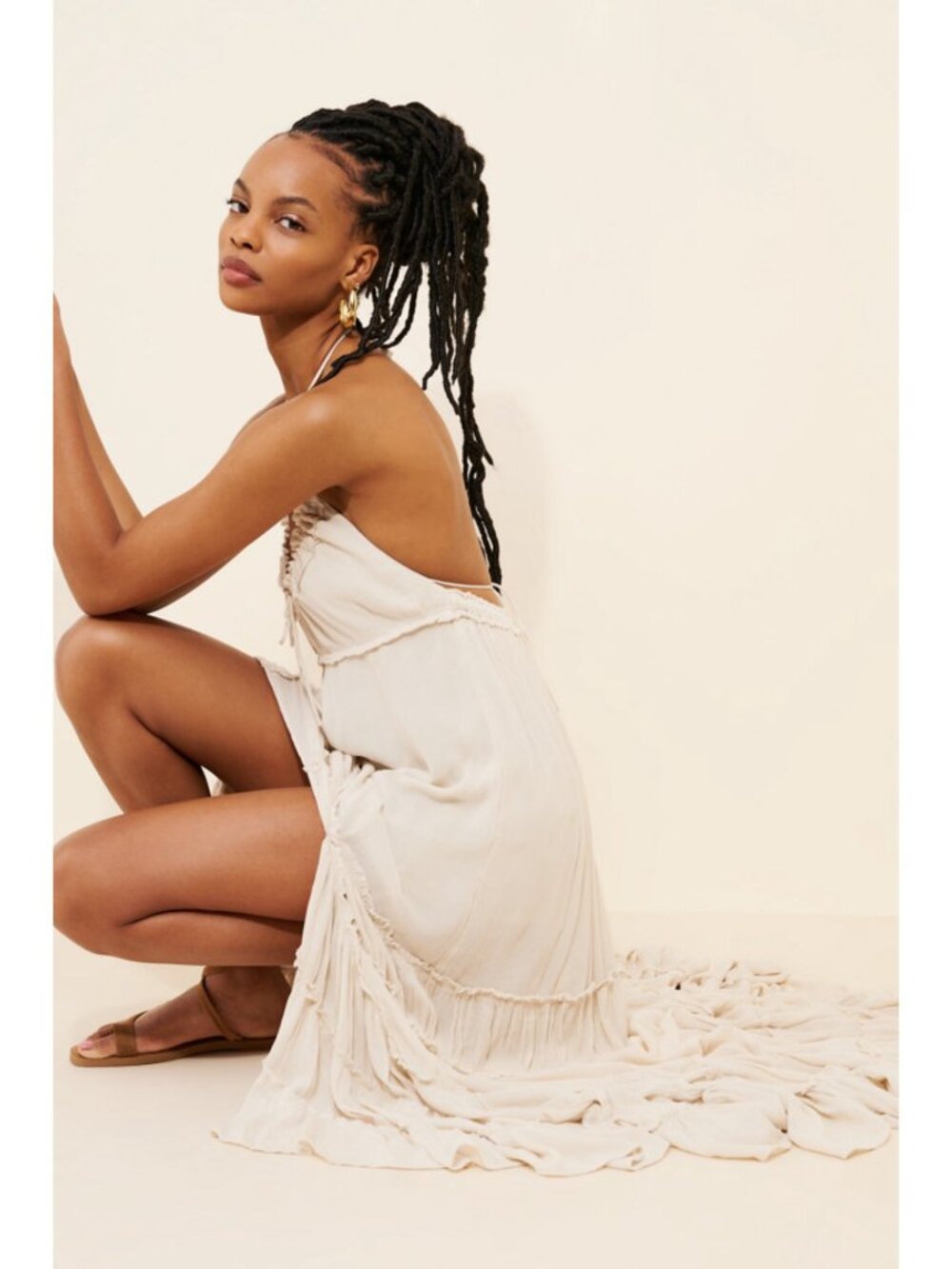 FREE PEOPLE Burst Of Bliss Halter Maxi Dress Cream Women’s Size Medium Boho Chic - Picture 14 of 15